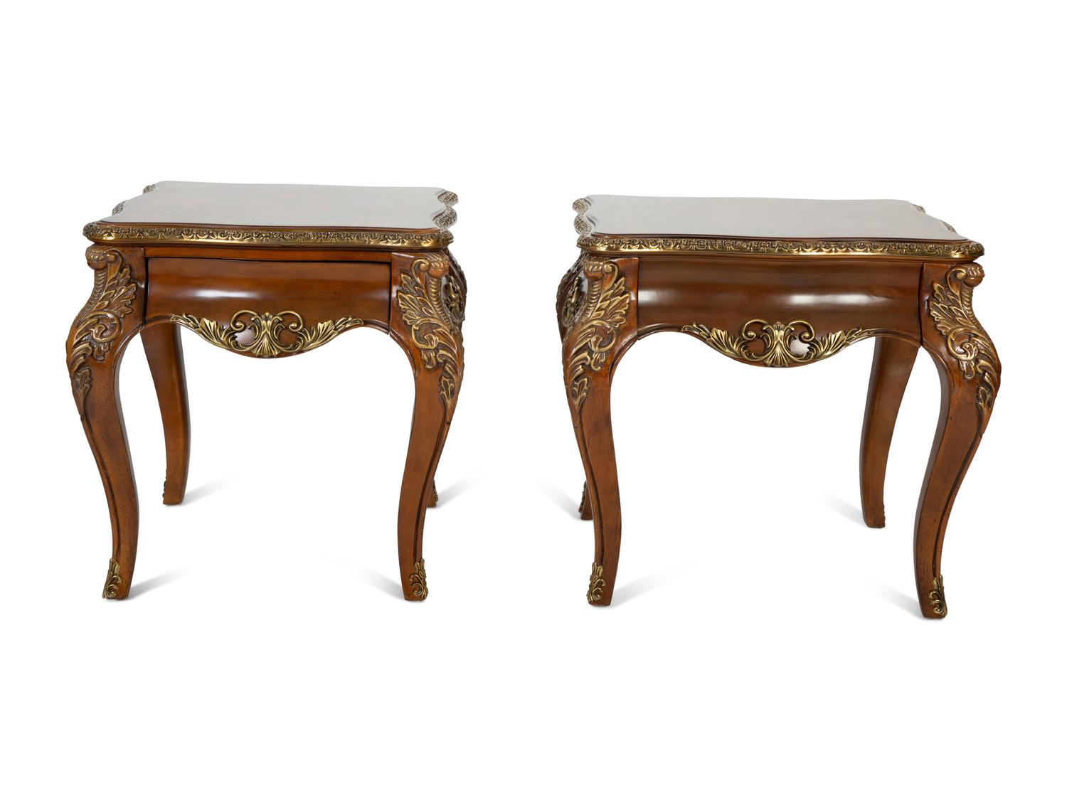 A Pair of Louis XV Style Parcel Gilt Walnut and Marquetry Tables — LATE 20TH CENTURY