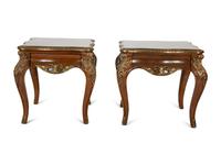 A Pair of Louis XV Style Parcel Gilt Walnut and Marquetry Tables — LATE 20TH CENTURY