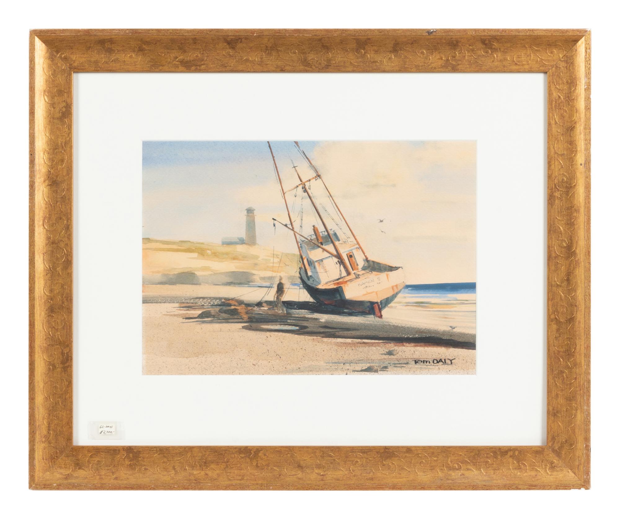 Beached Sailboat Watercolor
