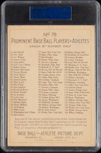 A 1911 T3 Turkey Red Cabinets Frank Home Run Baker Baseball Card (PSA 3 VG) Checklist Back