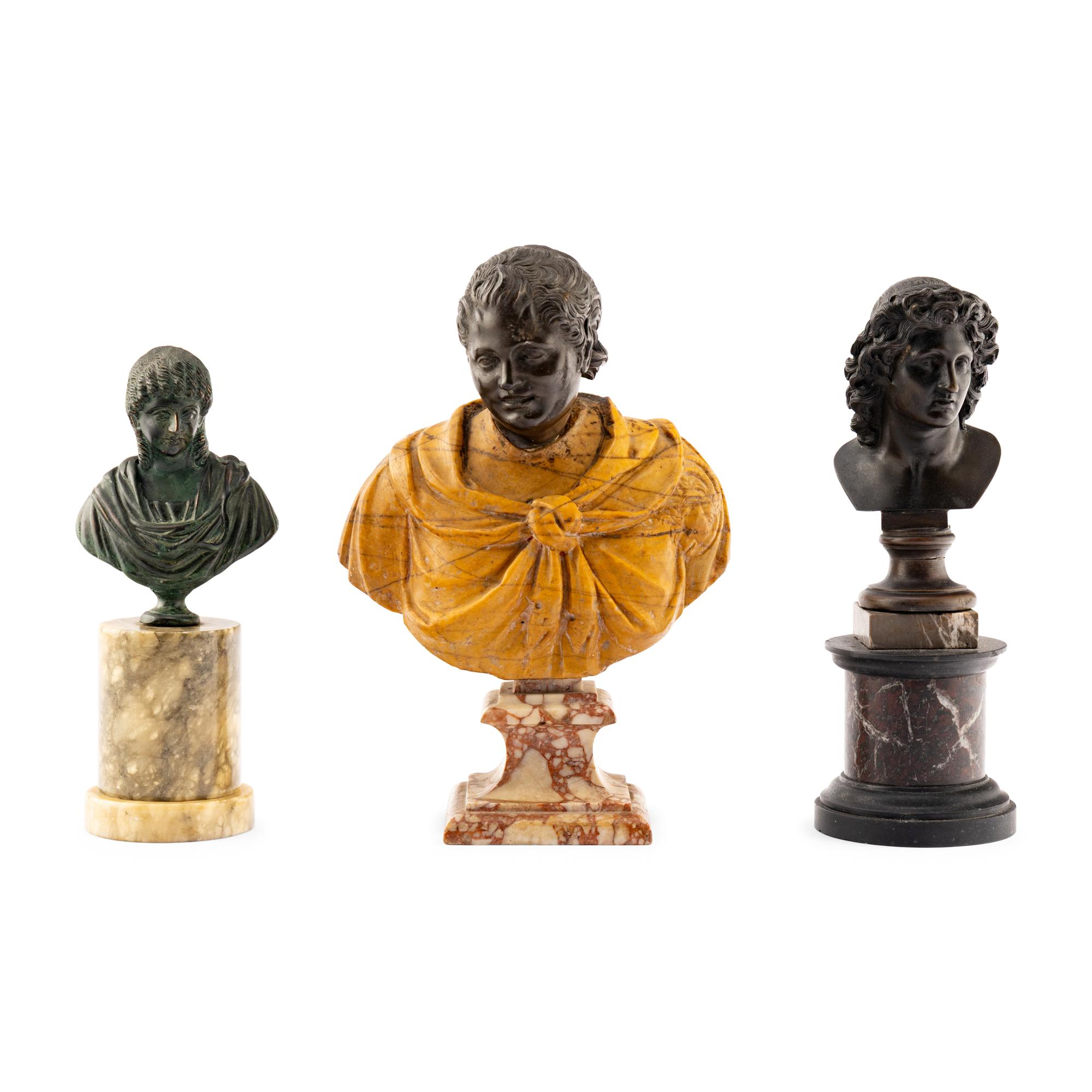 Three Grand Tour Bronze Busts with Marble Bases