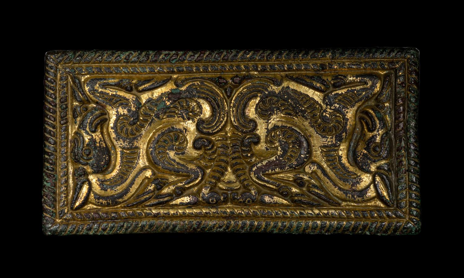 An Ordos Gilt-Bronze Plaque with Mythological Creatures