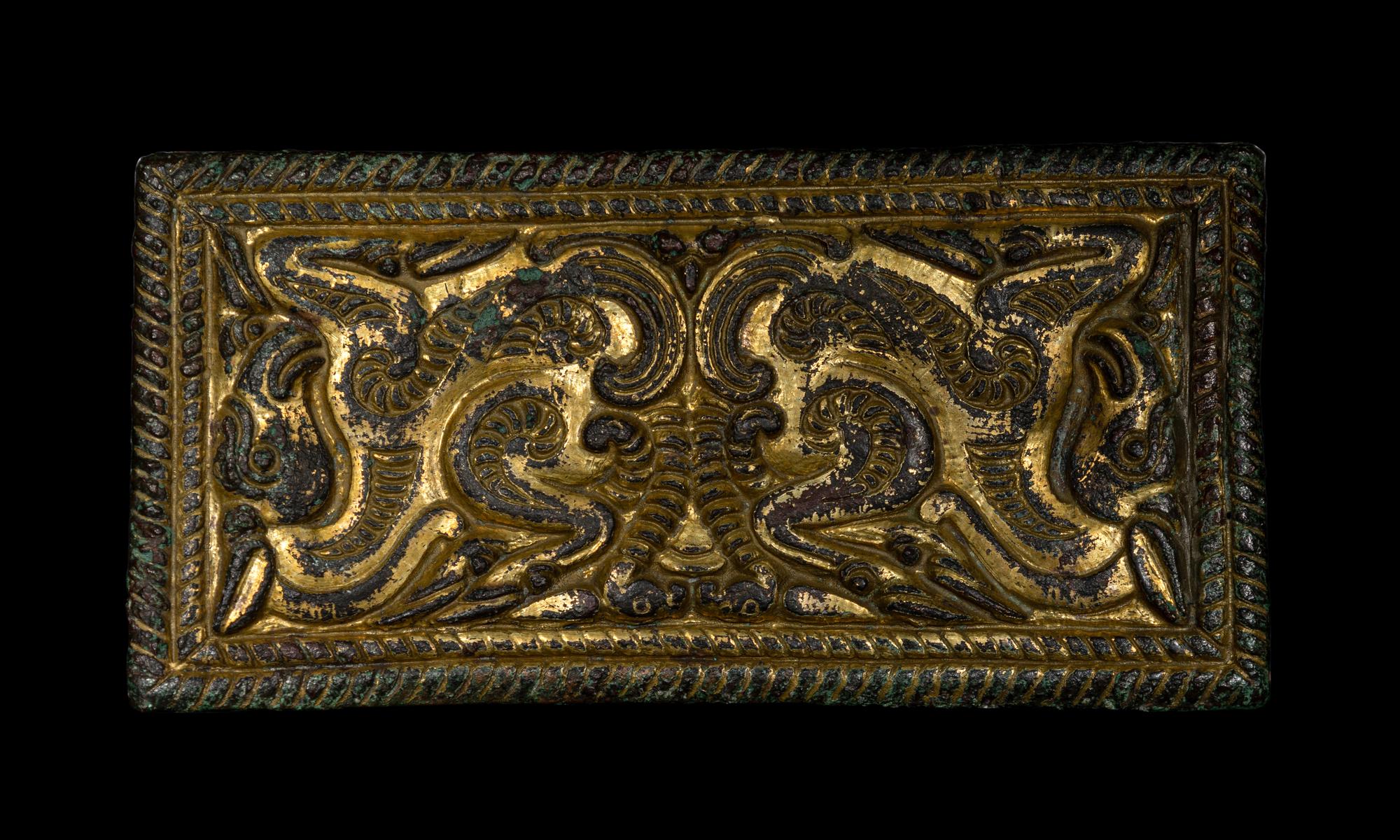 An Ordos Gilt-Bronze Plaque with Mythological Creatures