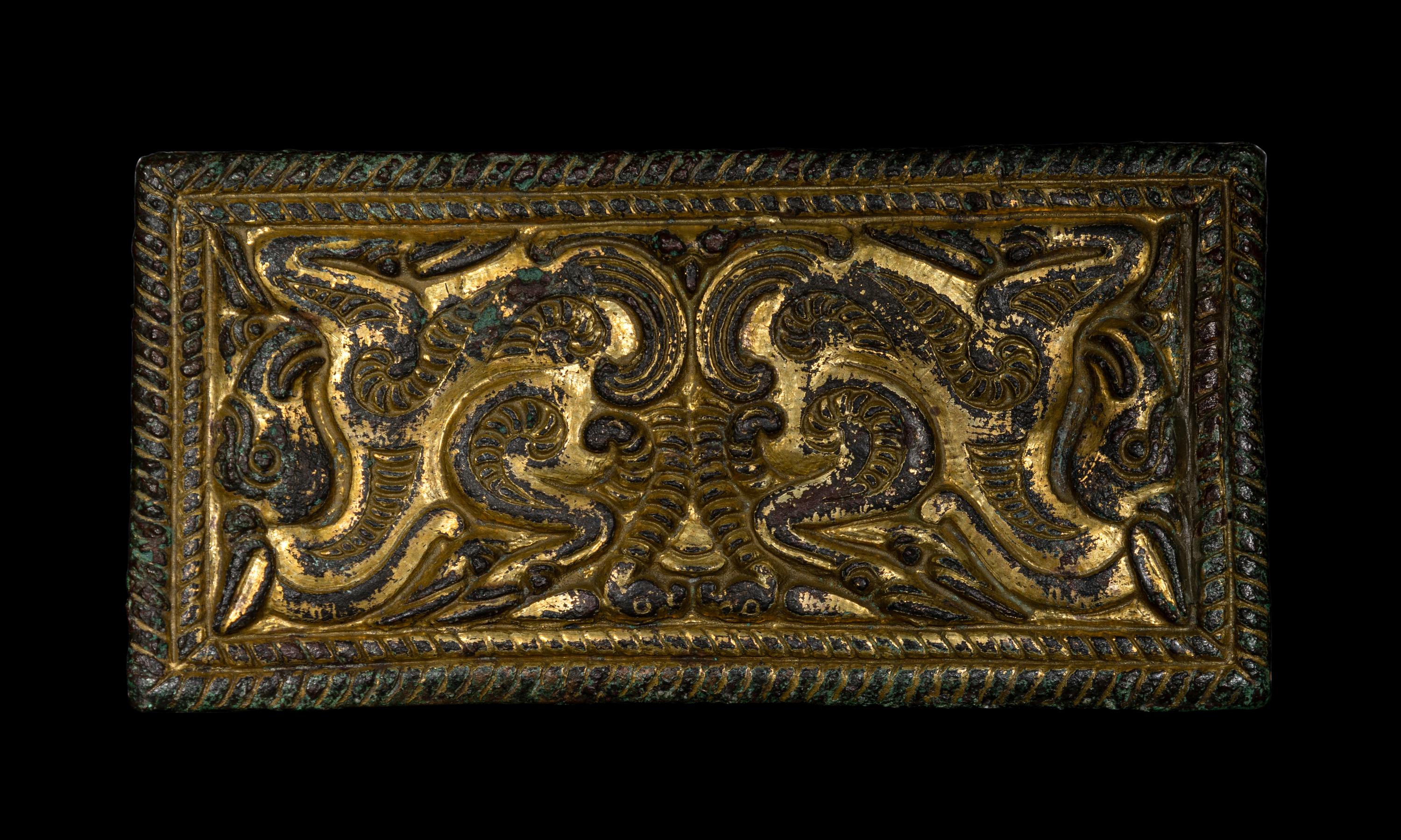 An Ordos Gilt-Bronze Plaque with Mythological Creatures