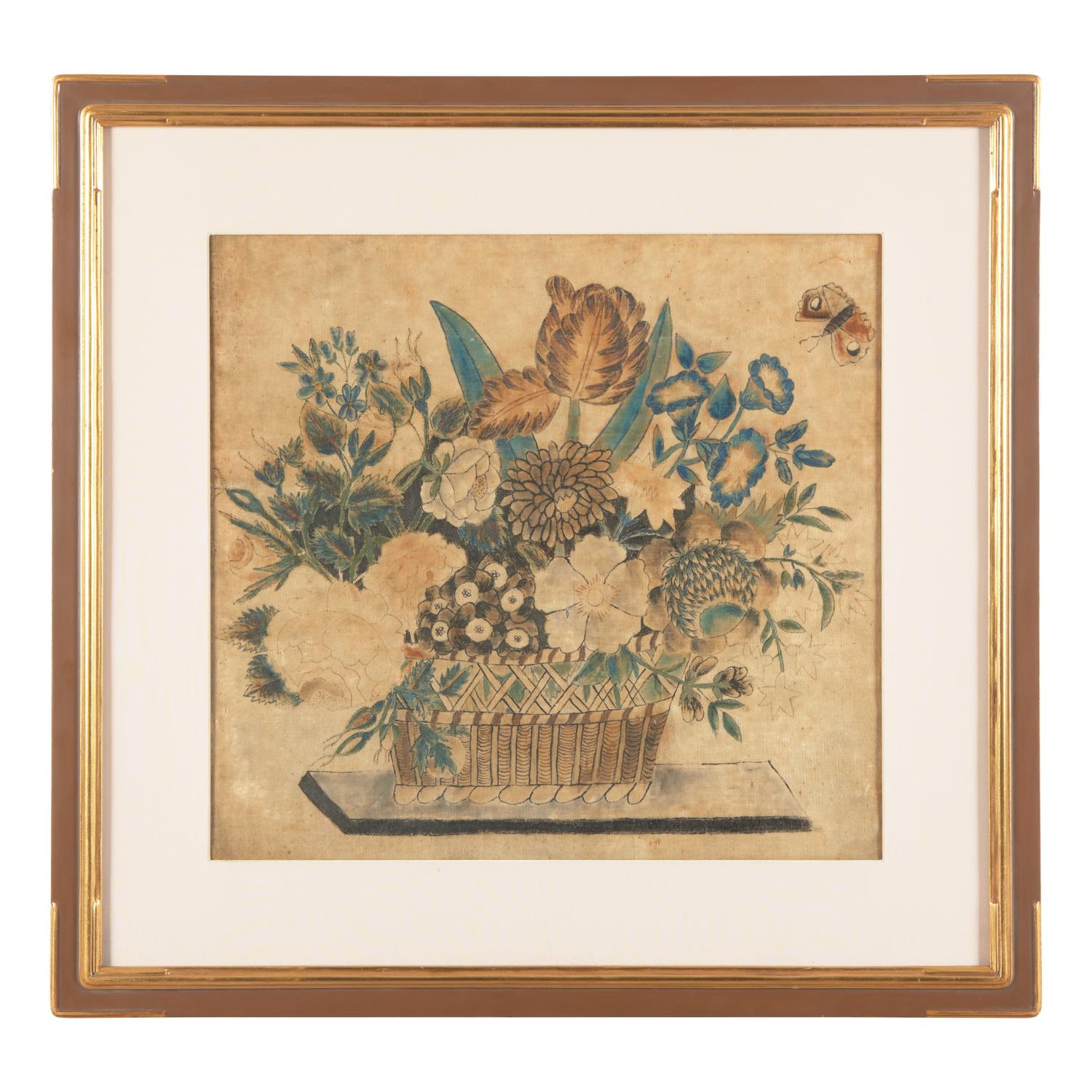 American School 19th Century, Eliza Annie Dunster (19th Century), A Theorem: Basket with Flowers
