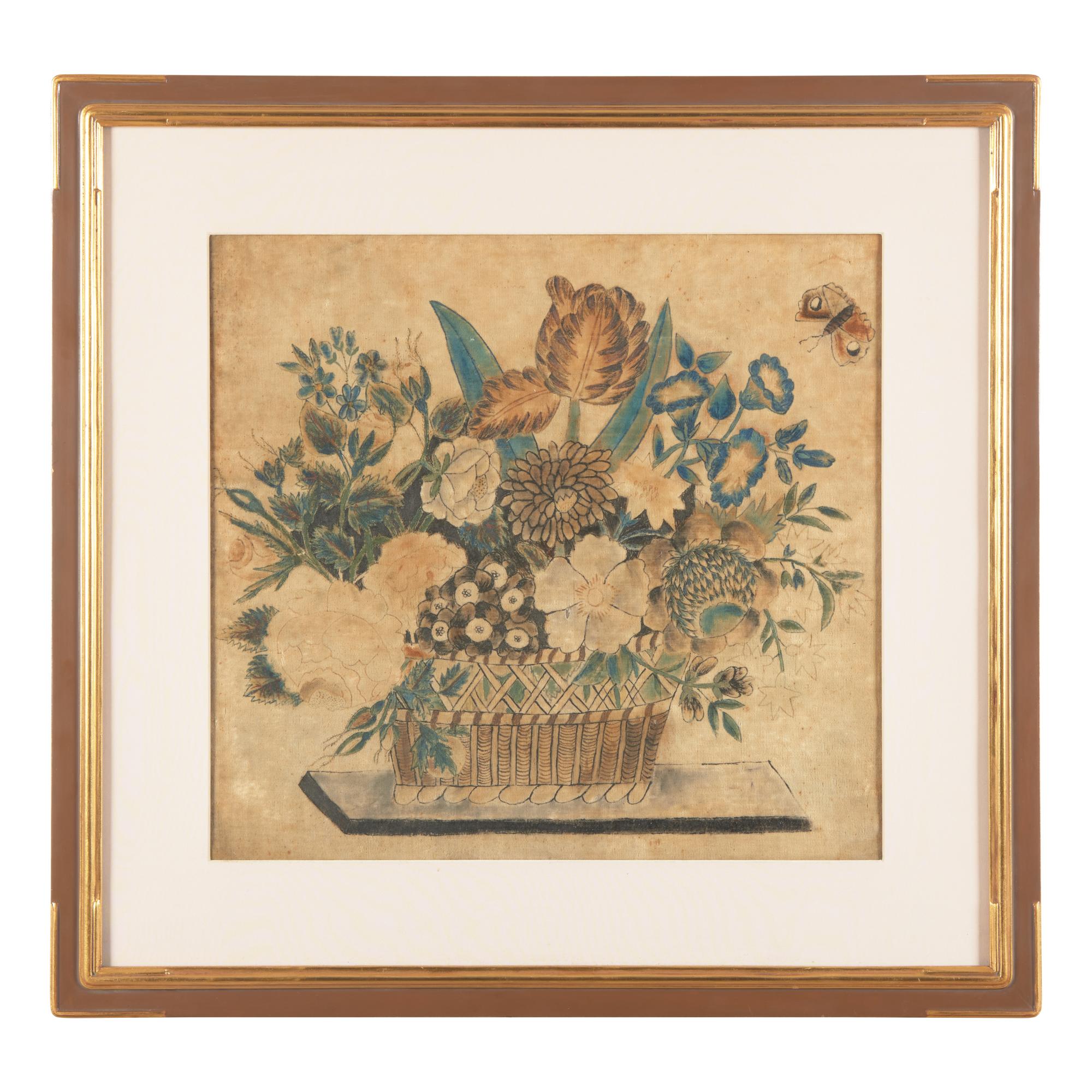 American School 19th Century, Eliza Annie Dunster (19th Century), A Theorem: Basket with Flowers