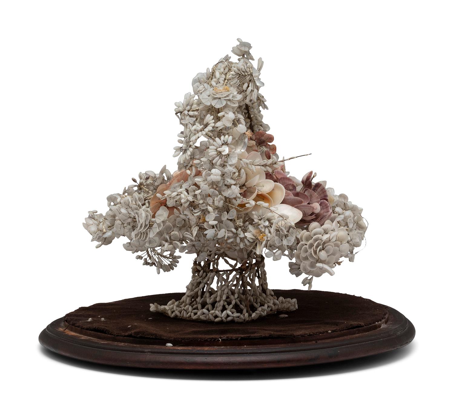 A Victorian Shellwork Basket of Flowers