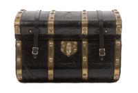 A Brass Banded Leather Trunk Height 14 3/4 x width 24 x depth 16 1/2 inches. — 19TH/20TH CENTURY