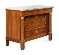 An Empire Gilt Bronze Mounted Walnut Marble-Top Commode