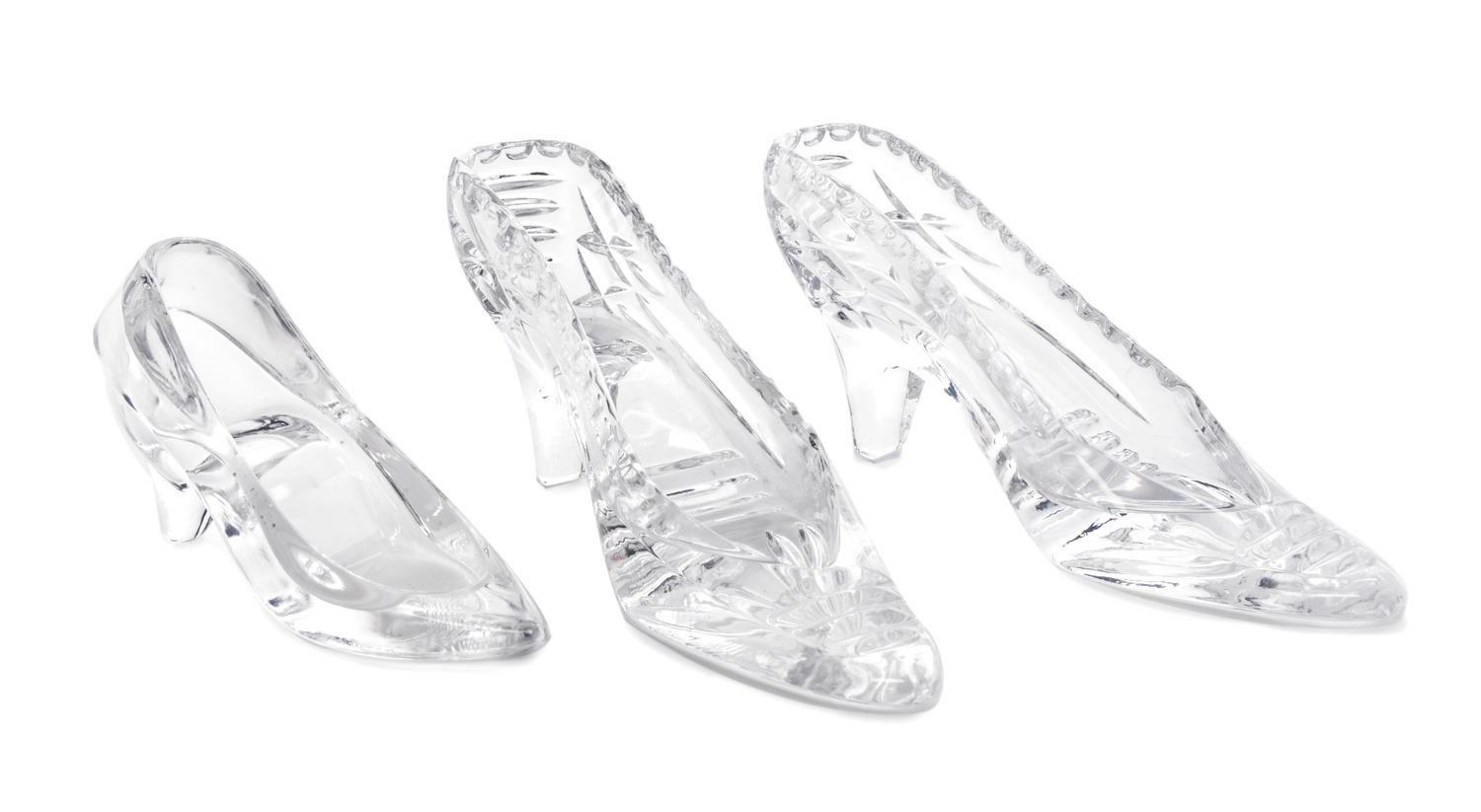 Three Glass Slippers Length of pair 7 1/4 inches.