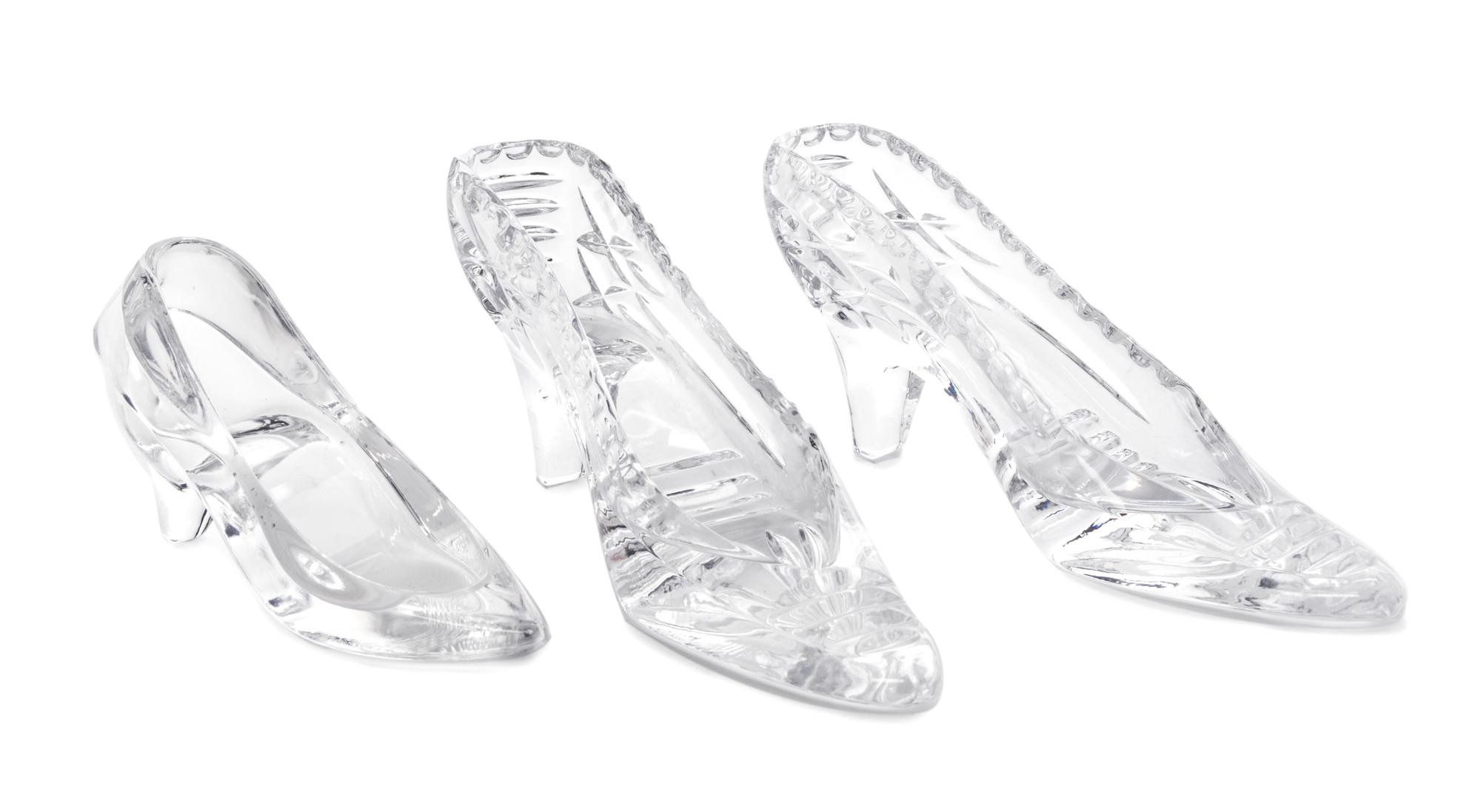Three Glass Slippers Length of pair 7 1/4 inches.