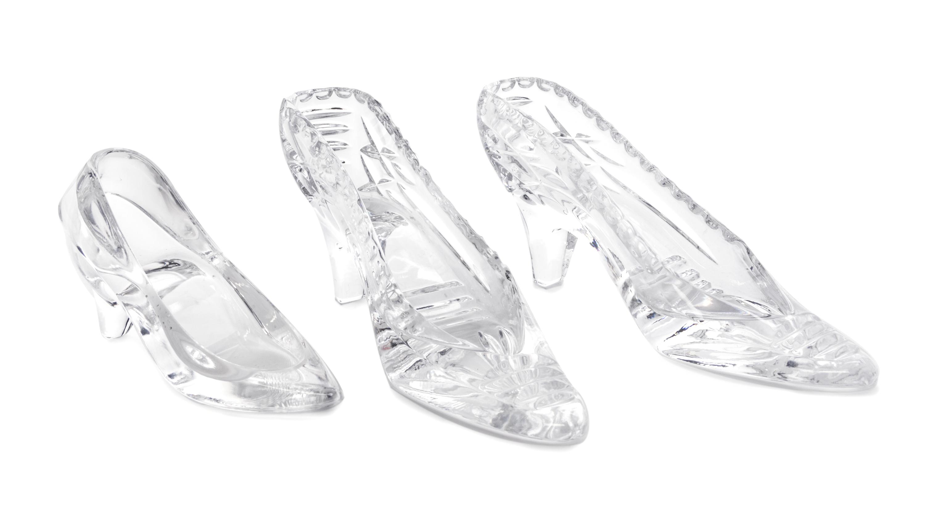 Three Glass Slippers Length of pair 7 1/4 inches.