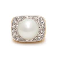 TRIO, CULTURED SOUTH SEA PEARL AND DIAMOND RING