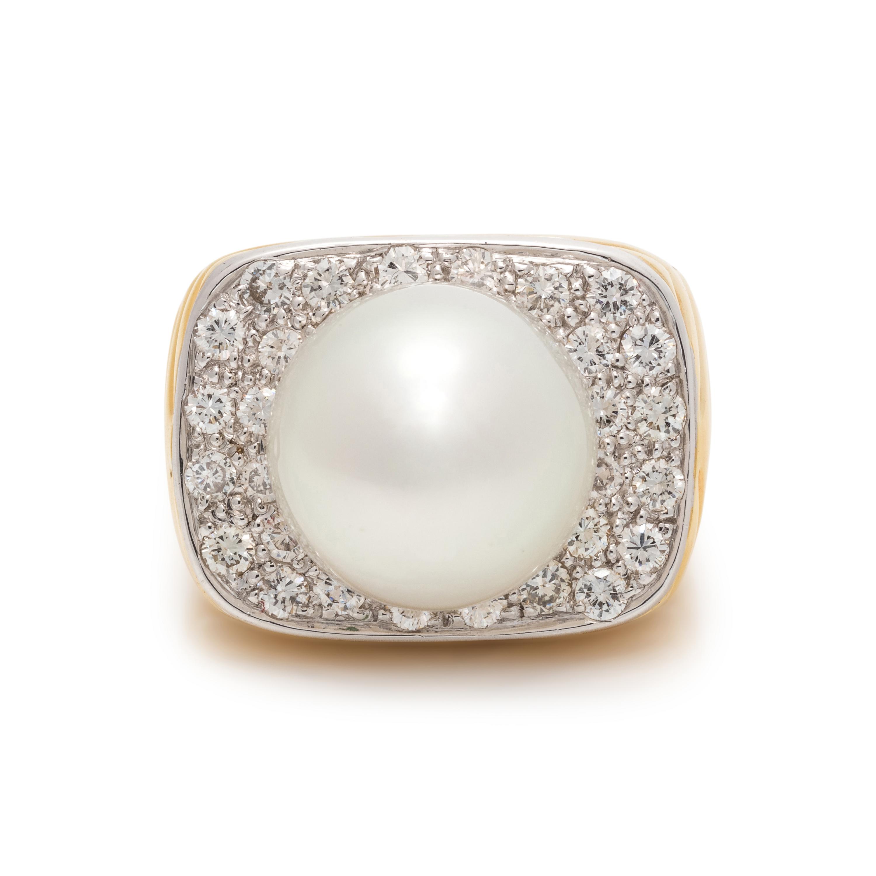 TRIO, CULTURED SOUTH SEA PEARL AND DIAMOND RING
