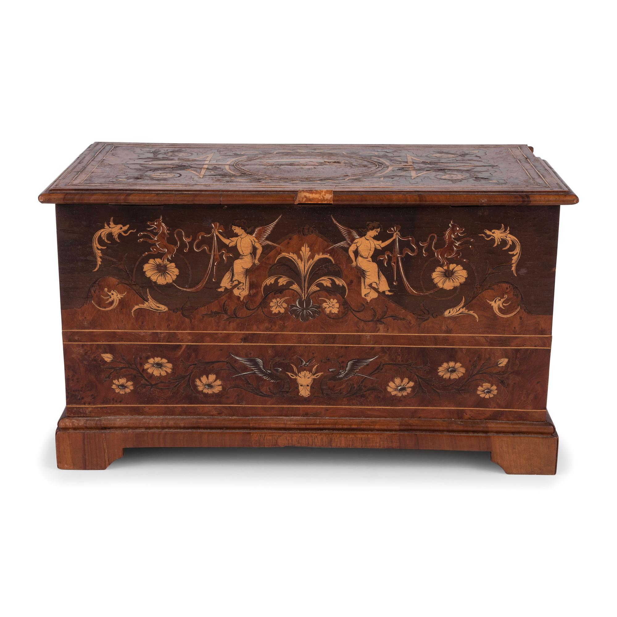 A Continental Marquetry Jewelry Casket