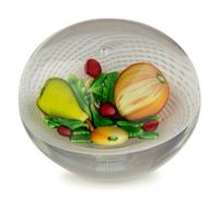 A Saint Louis Fruit Over Latticino Basket Glass Paperweight