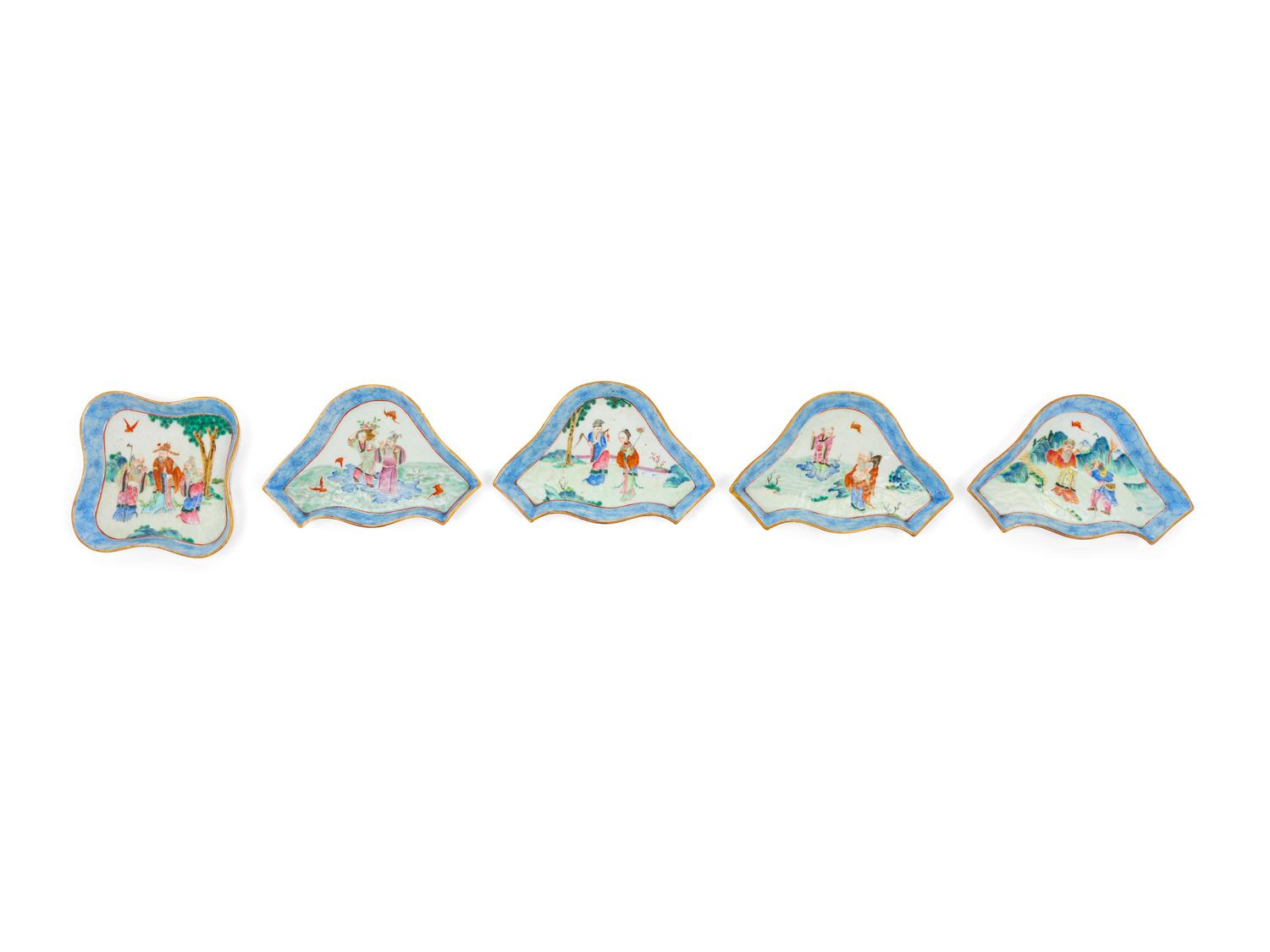 Five Chinese Painted Enamel Sweetmeat Dishes