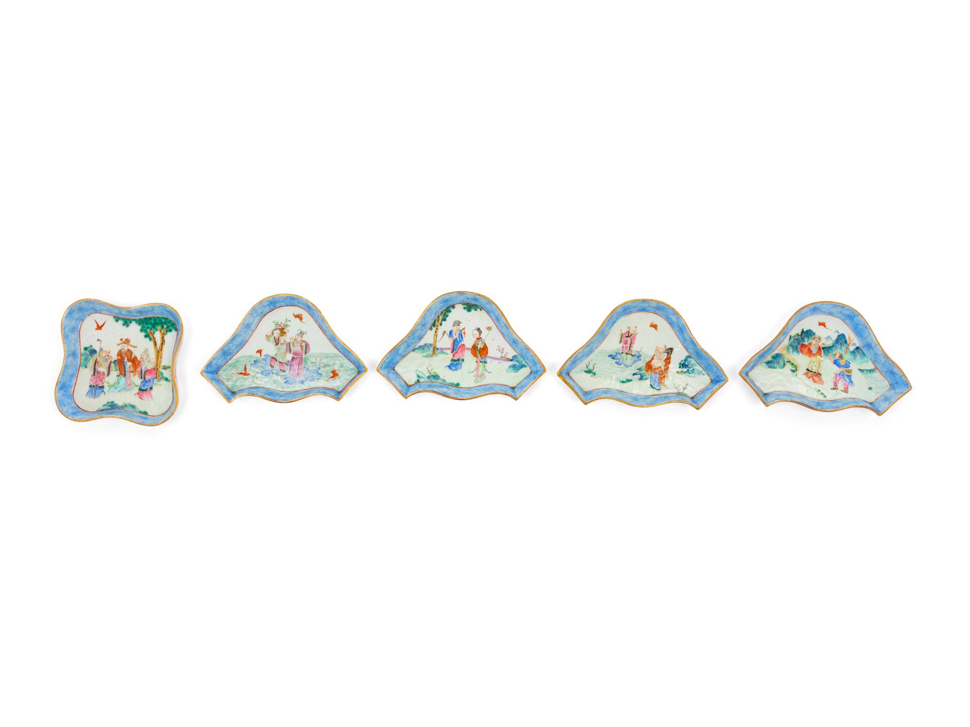 Five Chinese Painted Enamel Sweetmeat Dishes