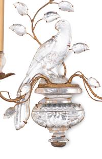 A Pair of Gilt Metal and Rock Crystal Two-Light Sconces