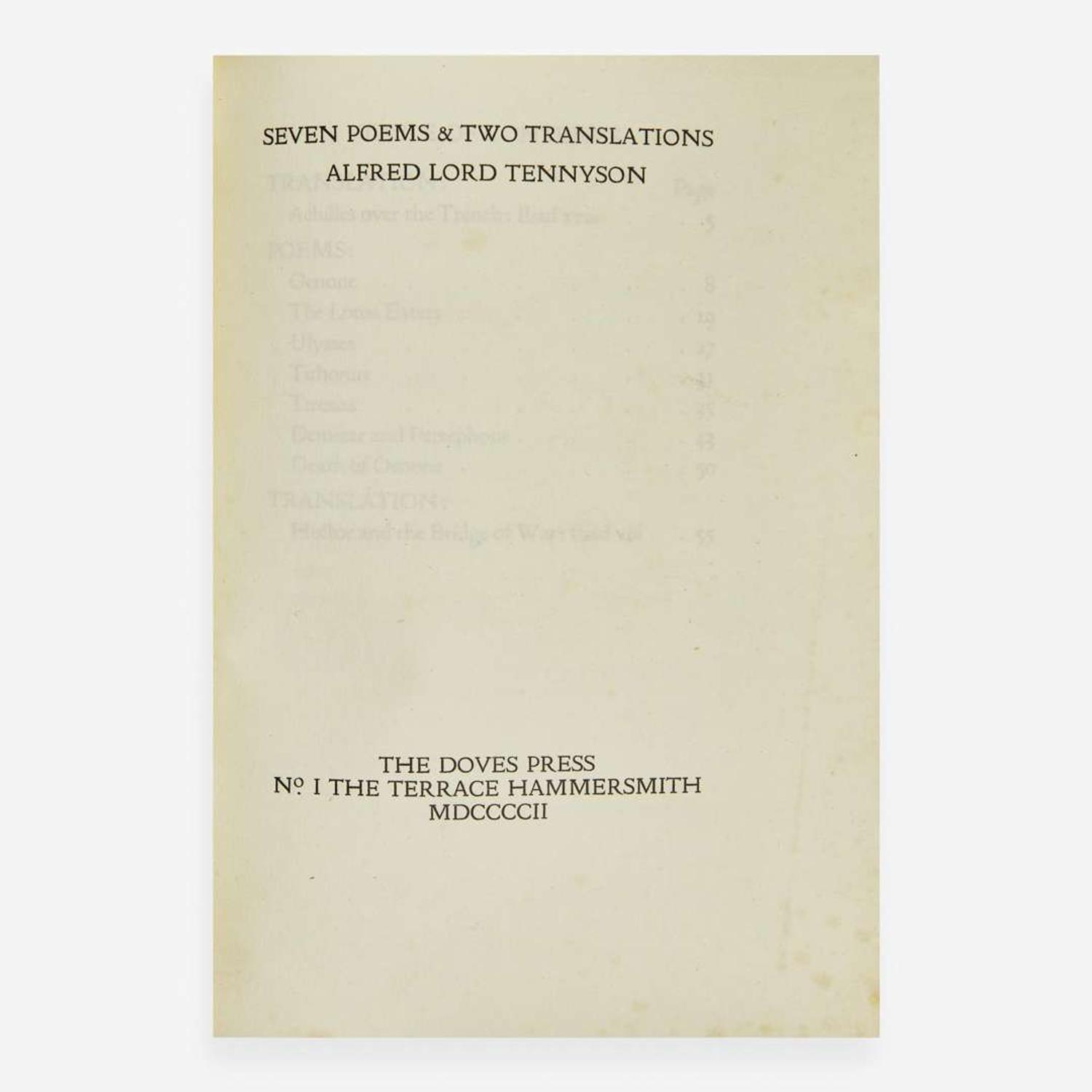[Private Press] [Doves Press, The] Tennyson, Alfred Lord Seven Poems & Two Translations