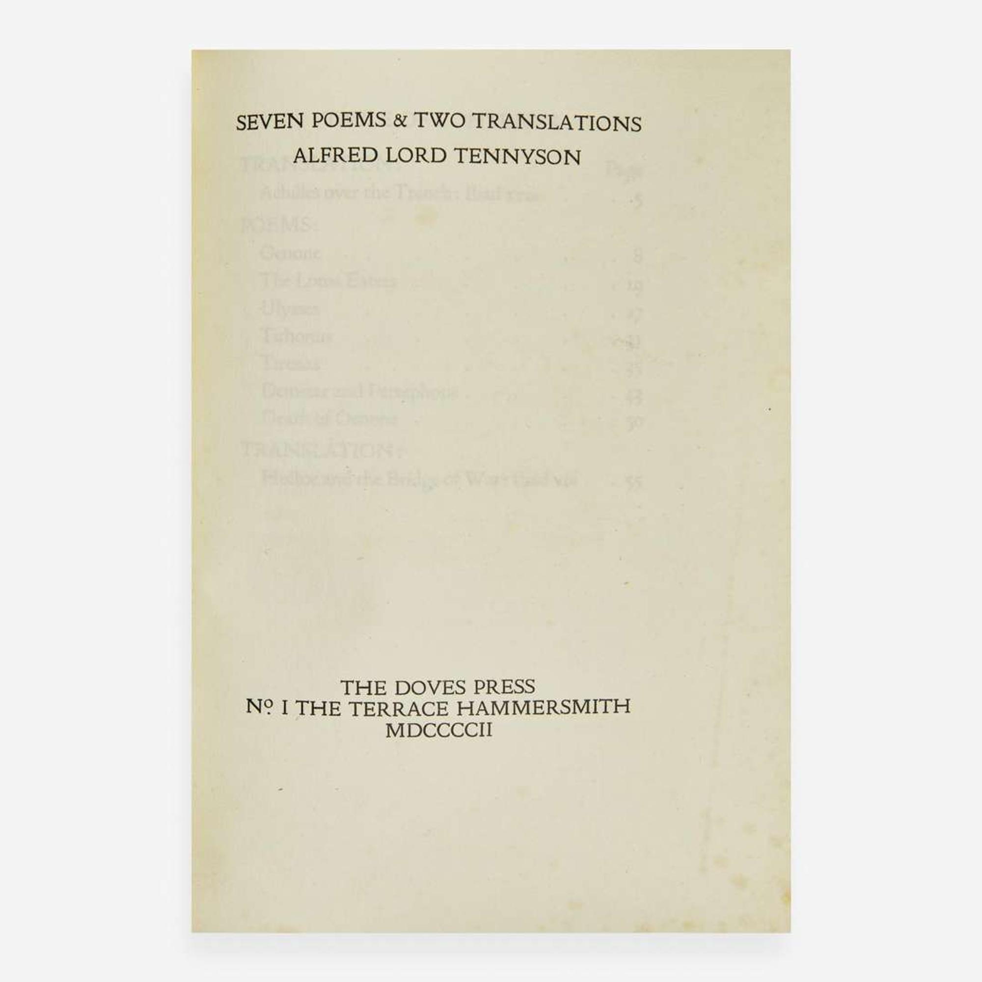 [Private Press] [Doves Press, The] Tennyson, Alfred Lord Seven Poems & Two Translations