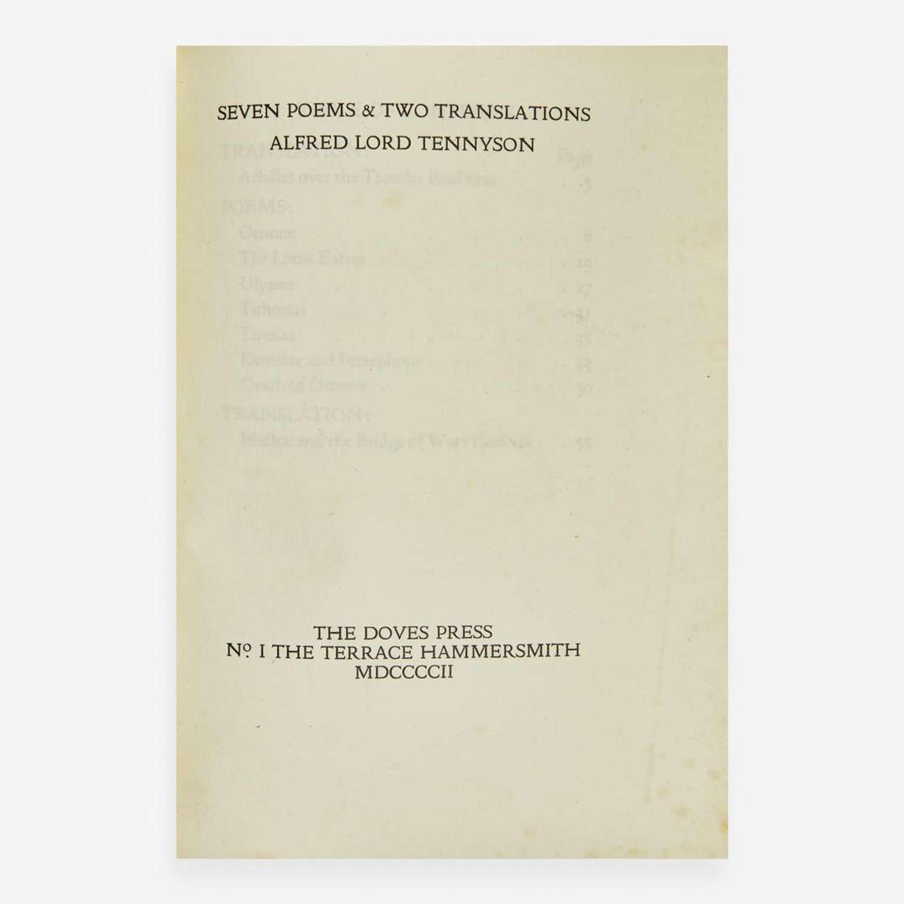 [Private Press] [Doves Press, The] Tennyson, Alfred Lord Seven Poems & Two Translations