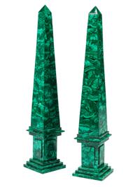 A Pair of Large Russian Malachite Obelisks