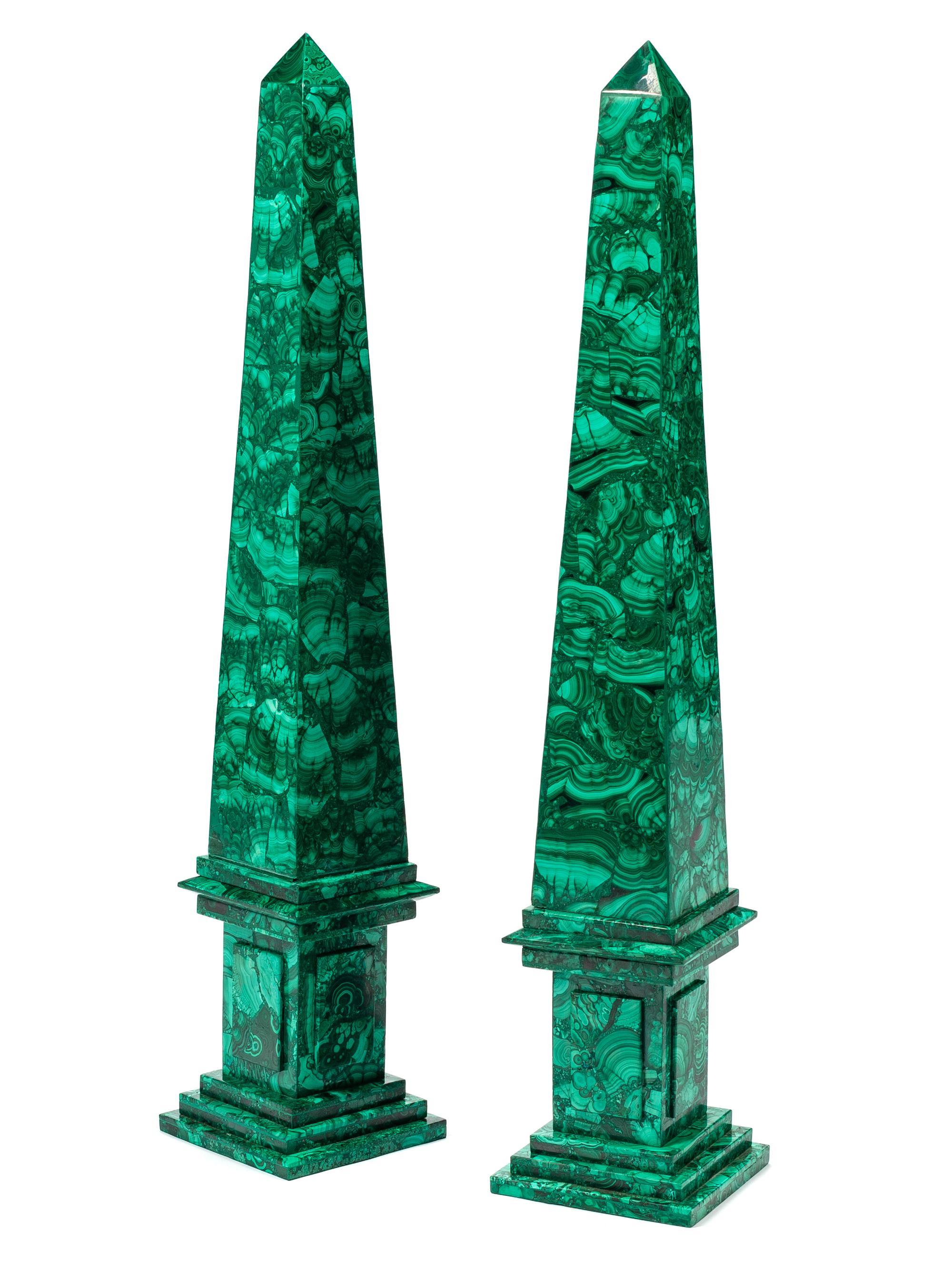 A Pair of Large Russian Malachite Obelisks