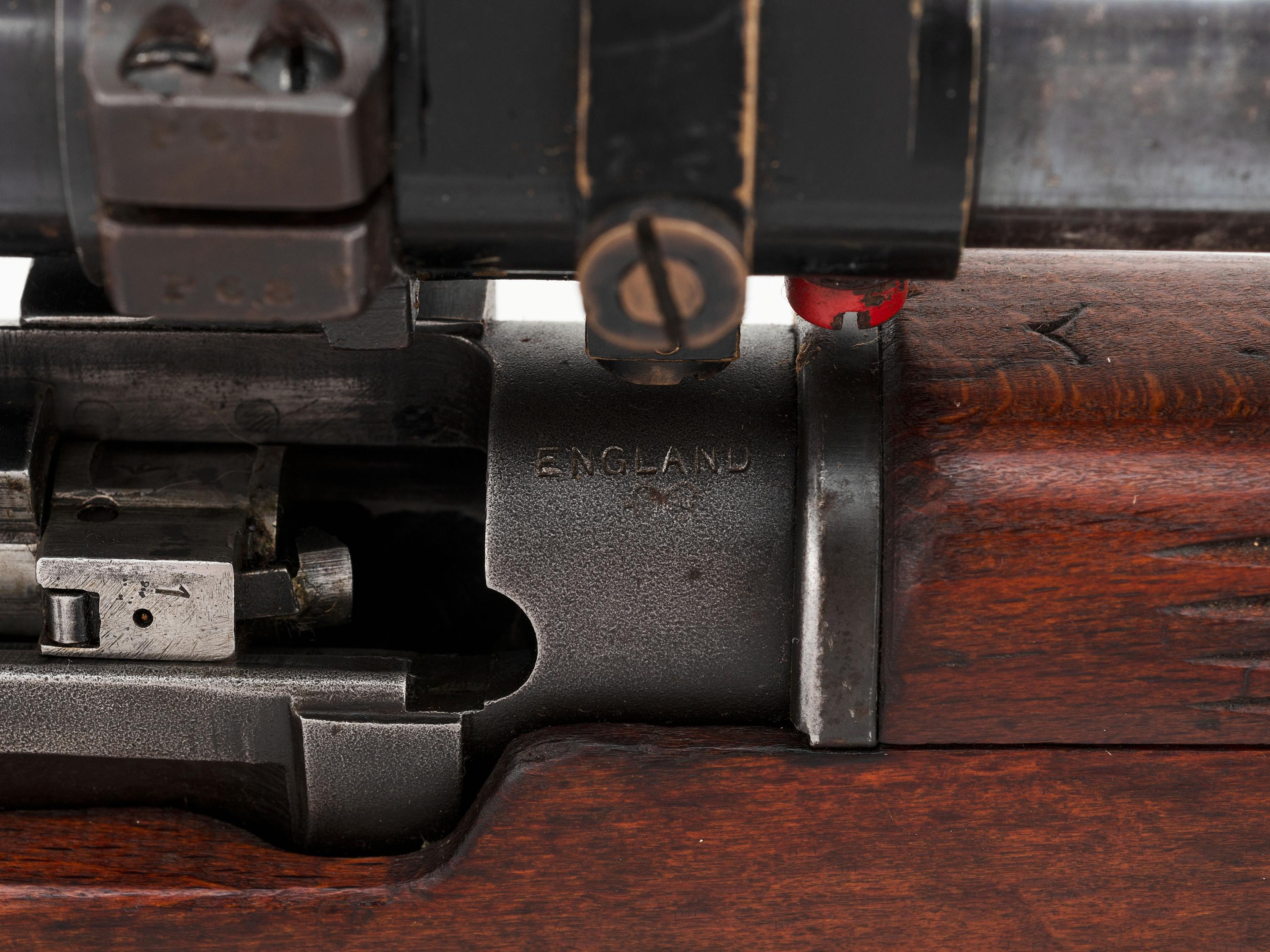 ** WWII-era Enfield R.O.F.M. No.4 Mk.1 Rifle in Sniper Configuration with Accessories and Scope
