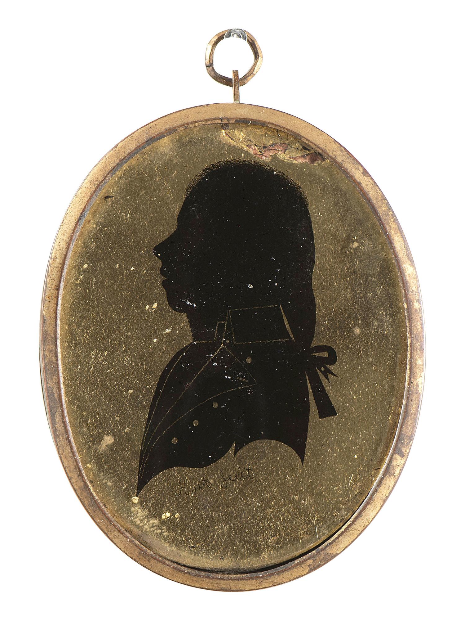 Six Verre Eglomise Silhouette Portraits of Gentlemen and Military Officers
