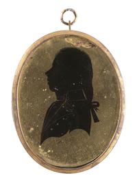 Six Verre Eglomise Silhouette Portraits of Gentlemen and Military Officers