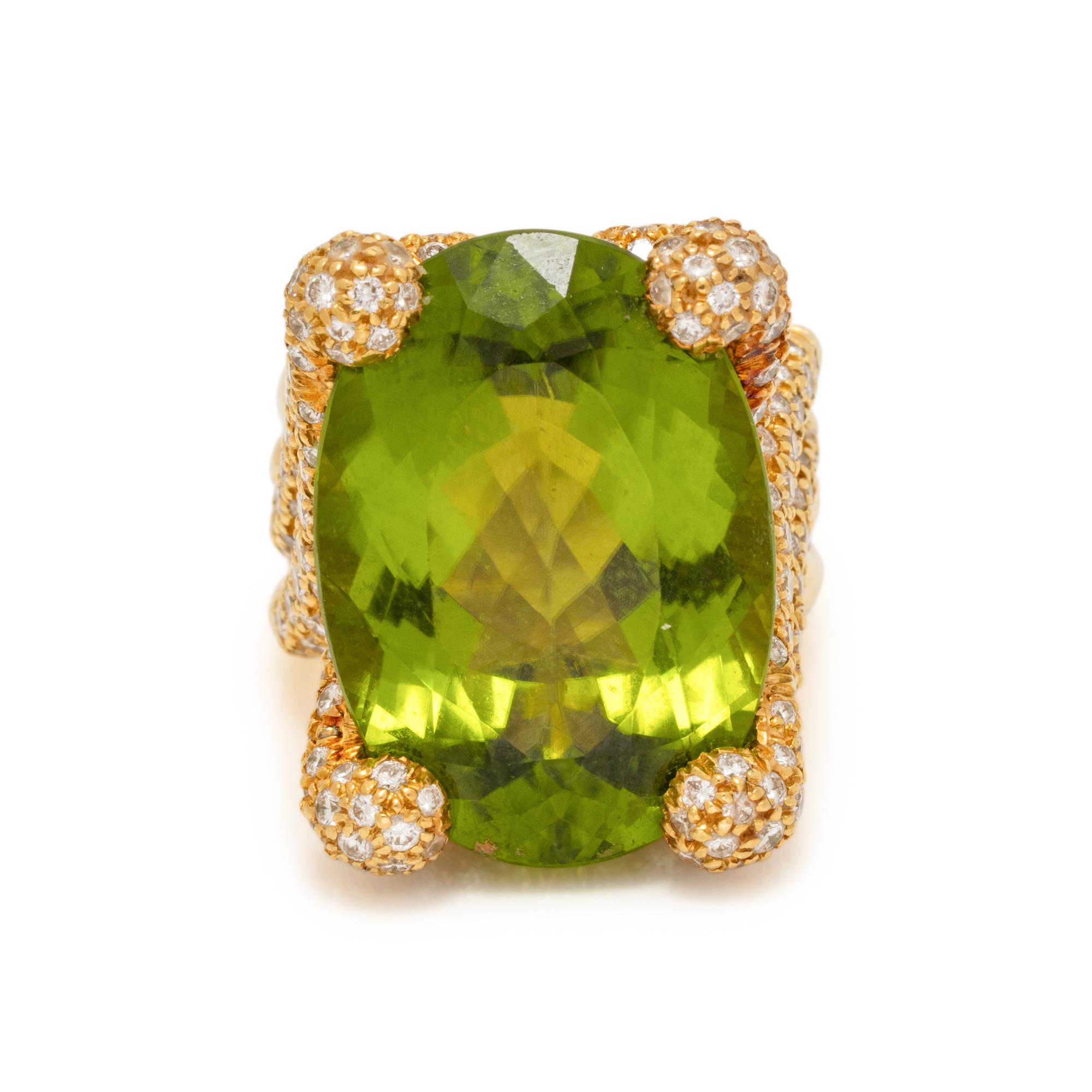 HENRY DUNAY, PERIDOT, DIAMOND, AND YELLOW GOLD 'HARMONY' RING