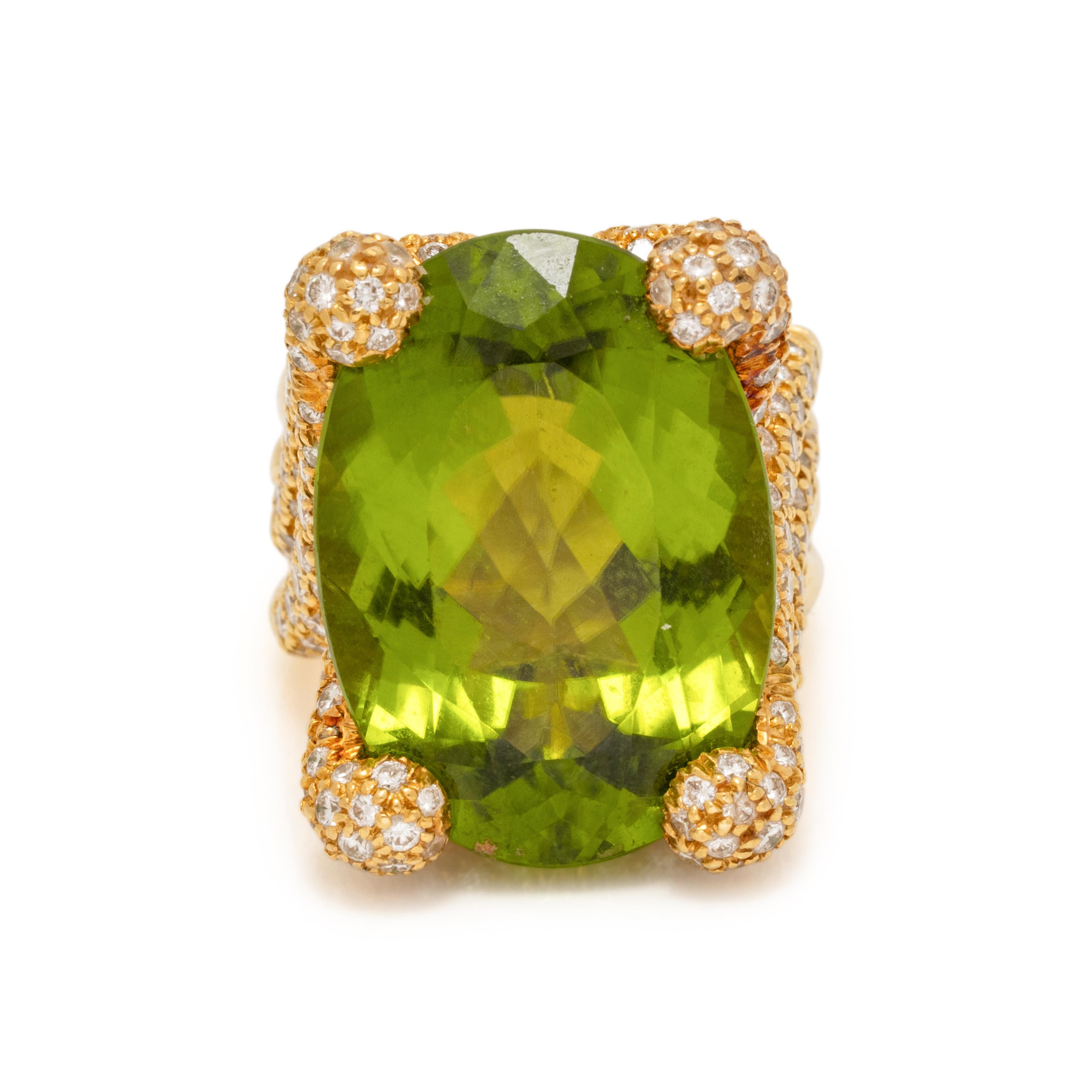 HENRY DUNAY, PERIDOT, DIAMOND, AND YELLOW GOLD 'HARMONY' RING