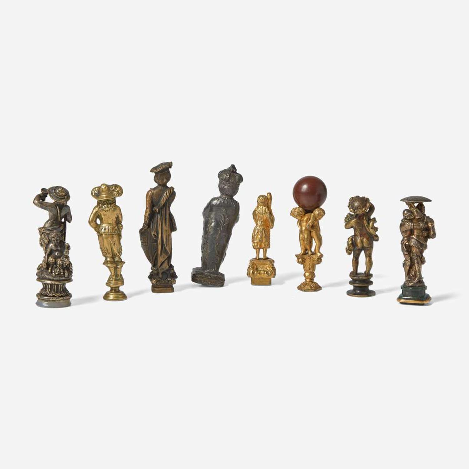 A collection of eight figural wax seals or stamps Continental, probably 19th century