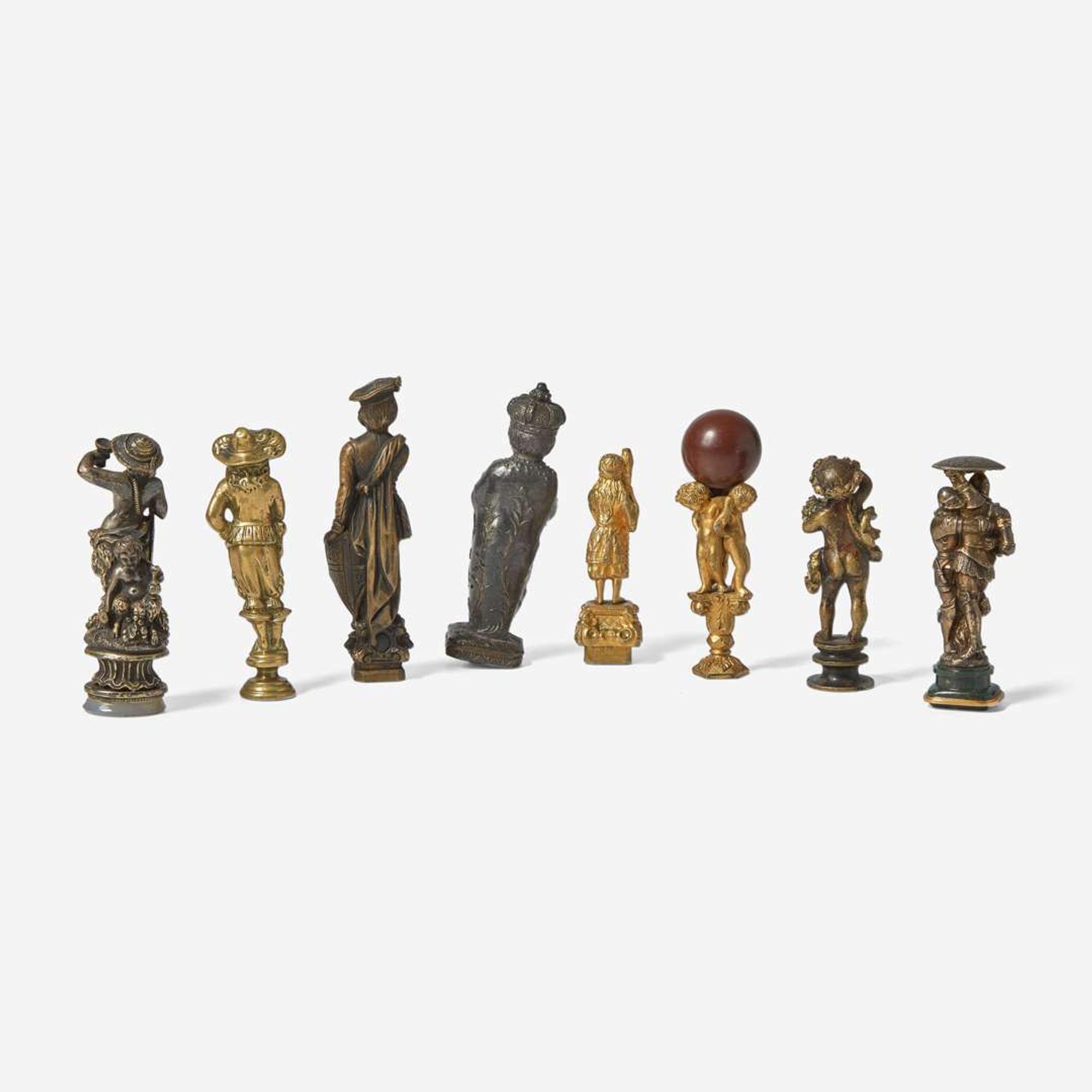 A collection of eight figural wax seals or stamps Continental, probably 19th century