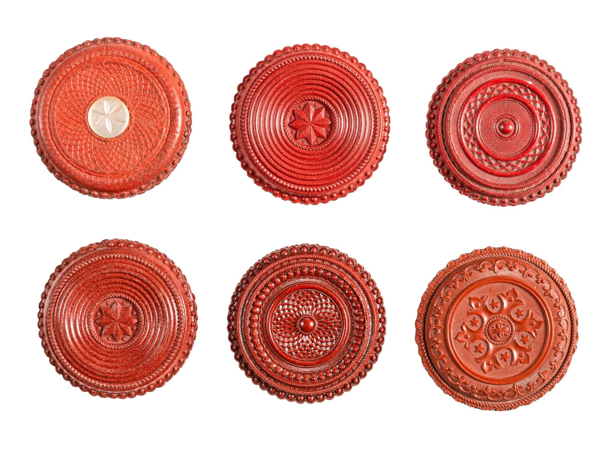[EARLY PHOTOGRAPHY - UNION CASES]. A group of 7 red "oreo" cases containing assorted portraits, including: