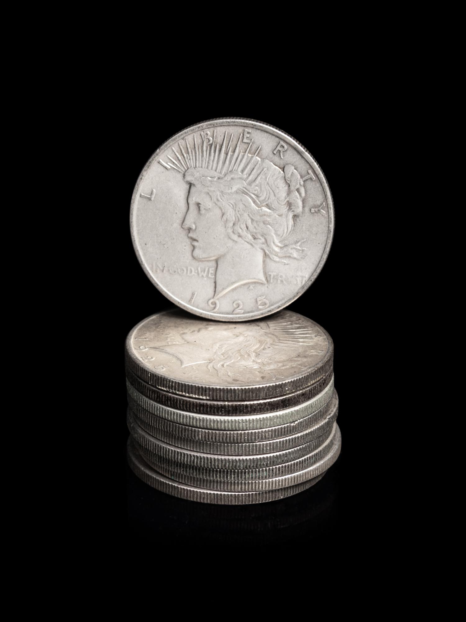 Ten 1925 Peace $1 Coins