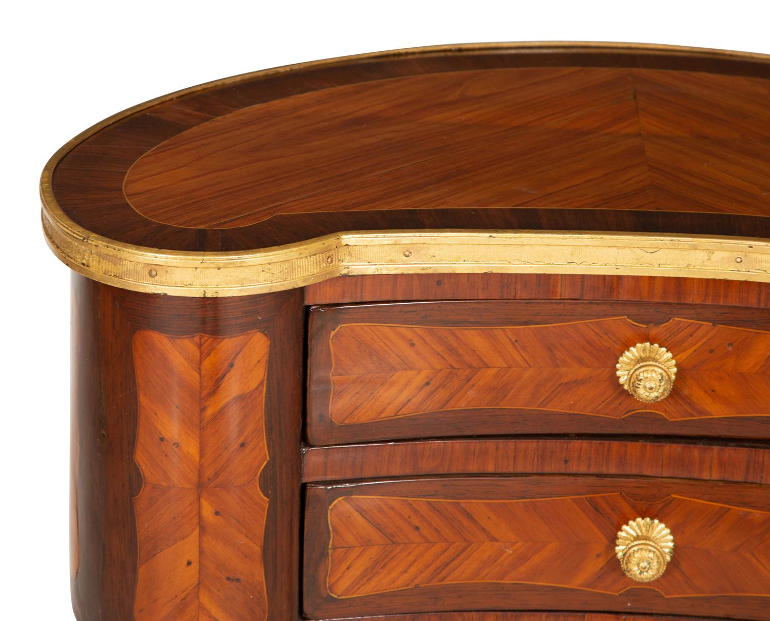 A Louis XV Style Purplewood and Bois Satine Parquetry Gilt Bronze Mounted Reniform Side Table