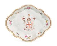 A Chinese Export Porcelain Ovoid Dish Bearing The Arms Of Bourchier