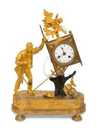 A Restauration Gilt and Patinated Bronze "Gardener" Clock