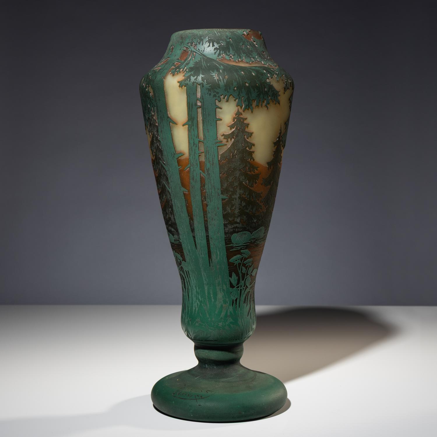 Cameo forest scene vase French, c. 1910