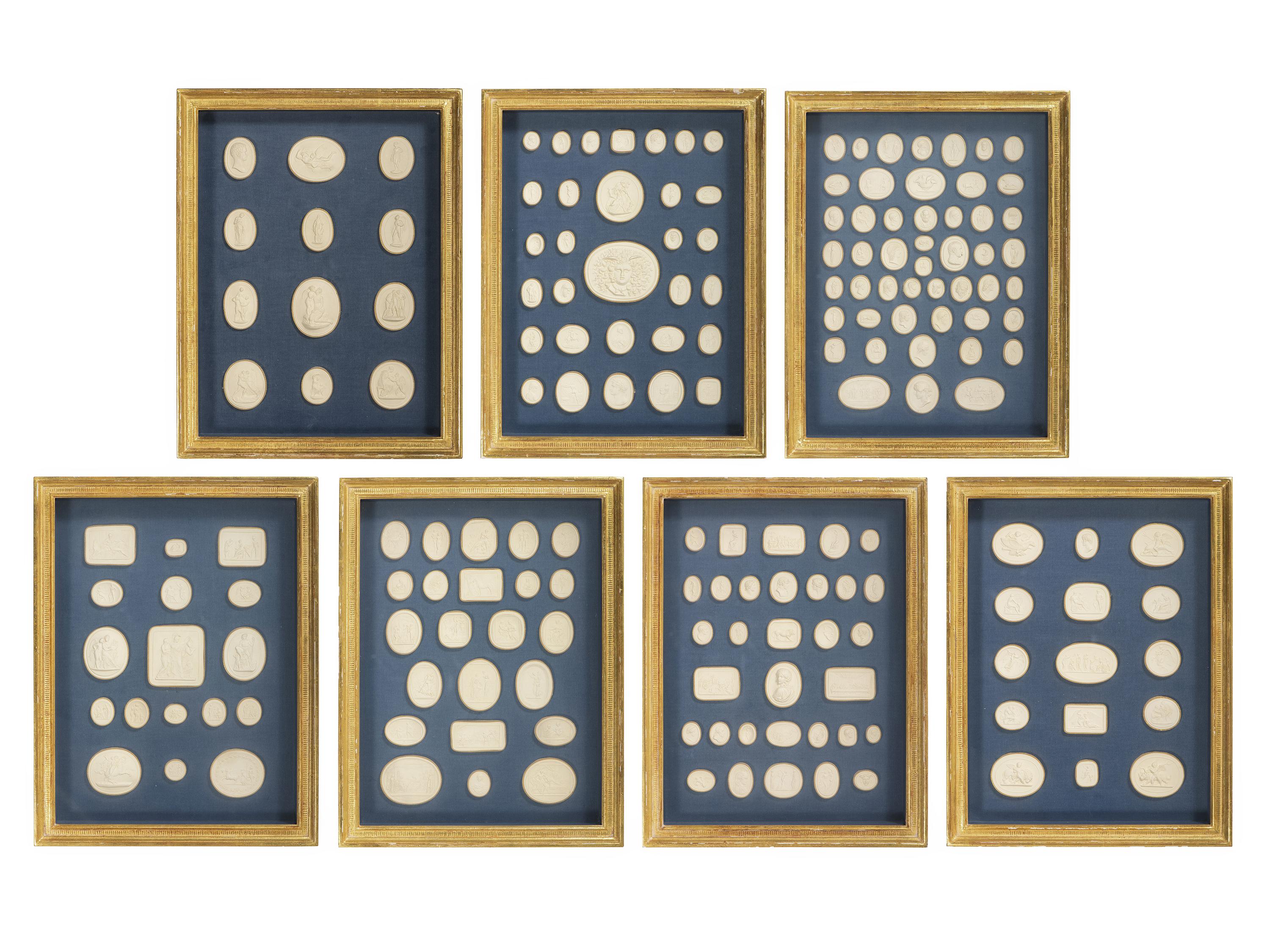Seven Framed Groups of Grand Tour Plaster Intaglios
