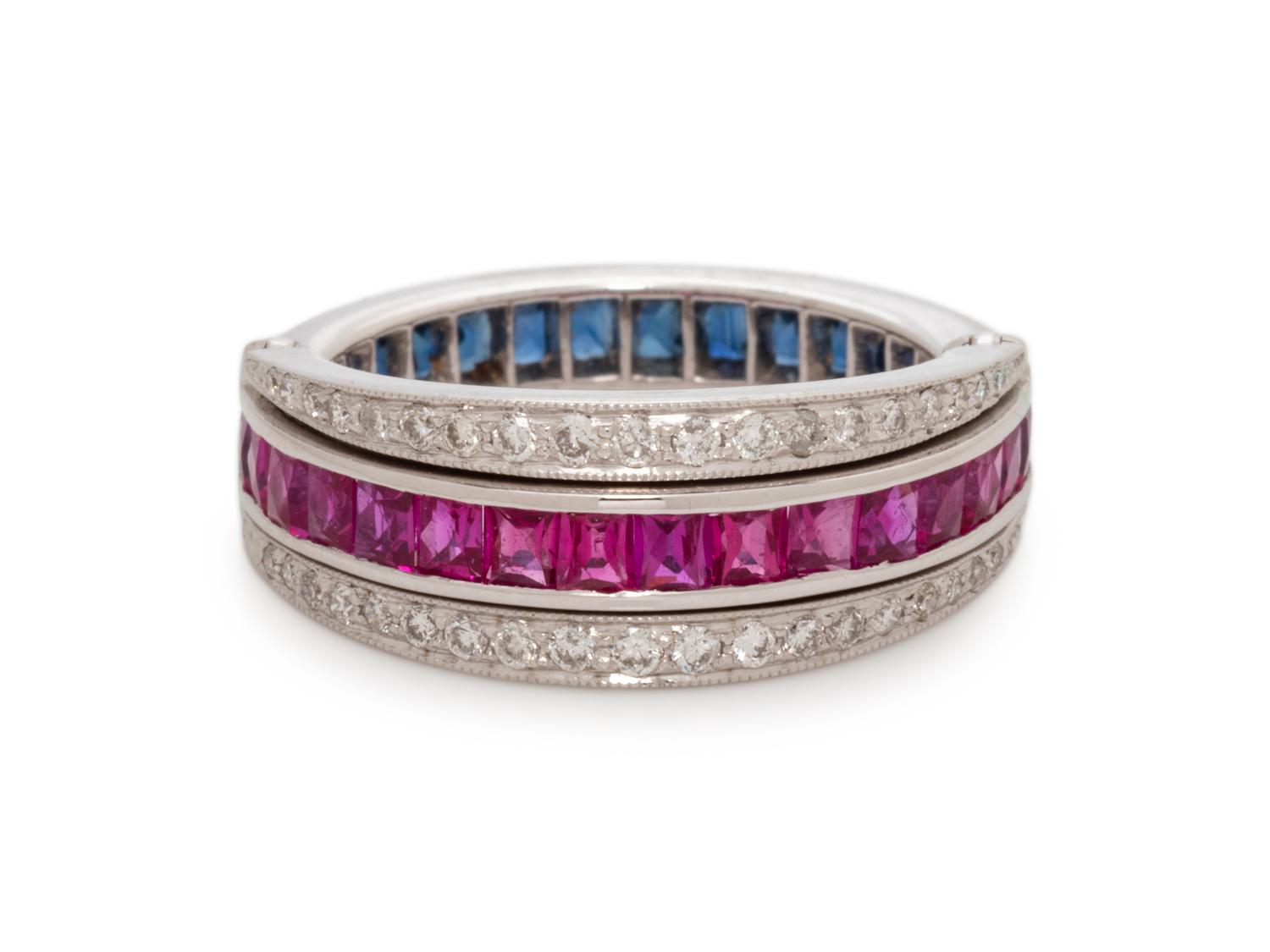 RUBY, SAPPHIRE AND DIAMOND FLIP RING