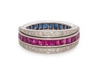 RUBY, SAPPHIRE AND DIAMOND FLIP RING