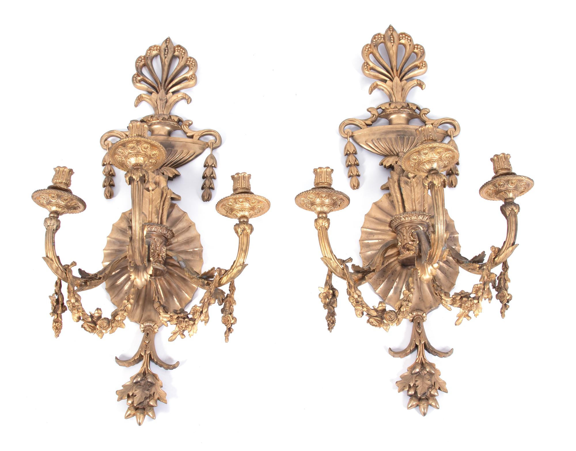 A Pair of Regency Style Gilt Bronze Three-Light Wall Sconces — 19TH CENTURY
