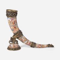 A Viennese silver gilt and enamel horn on stand Karl Bank (active 1895-1924), Vienna, Austria, circa 1900