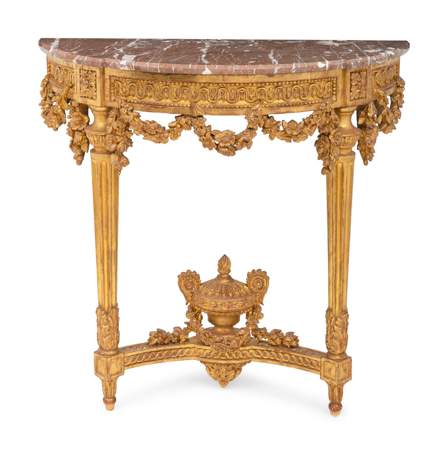 A Louis XVI Giltwood and Rouge Marble Top Console d'Applique