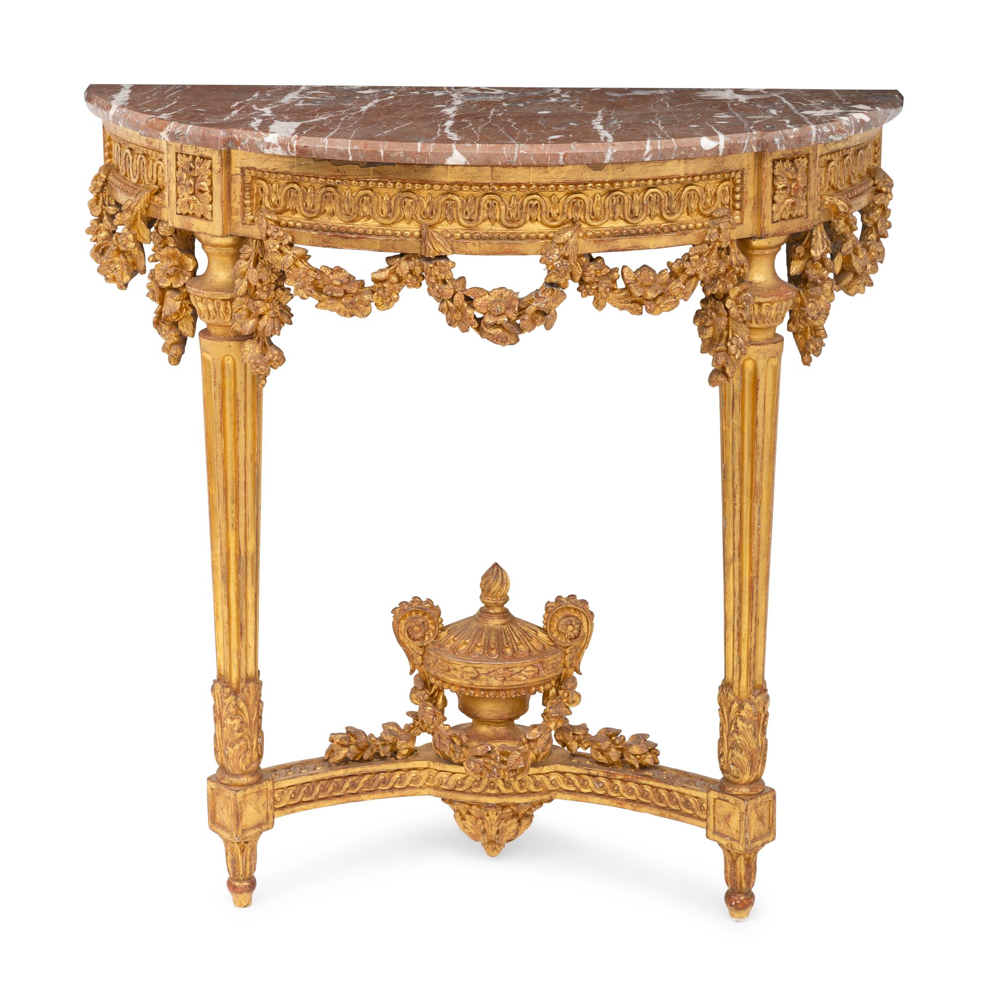A Louis XVI Giltwood and Rouge Marble Top Console d'Applique