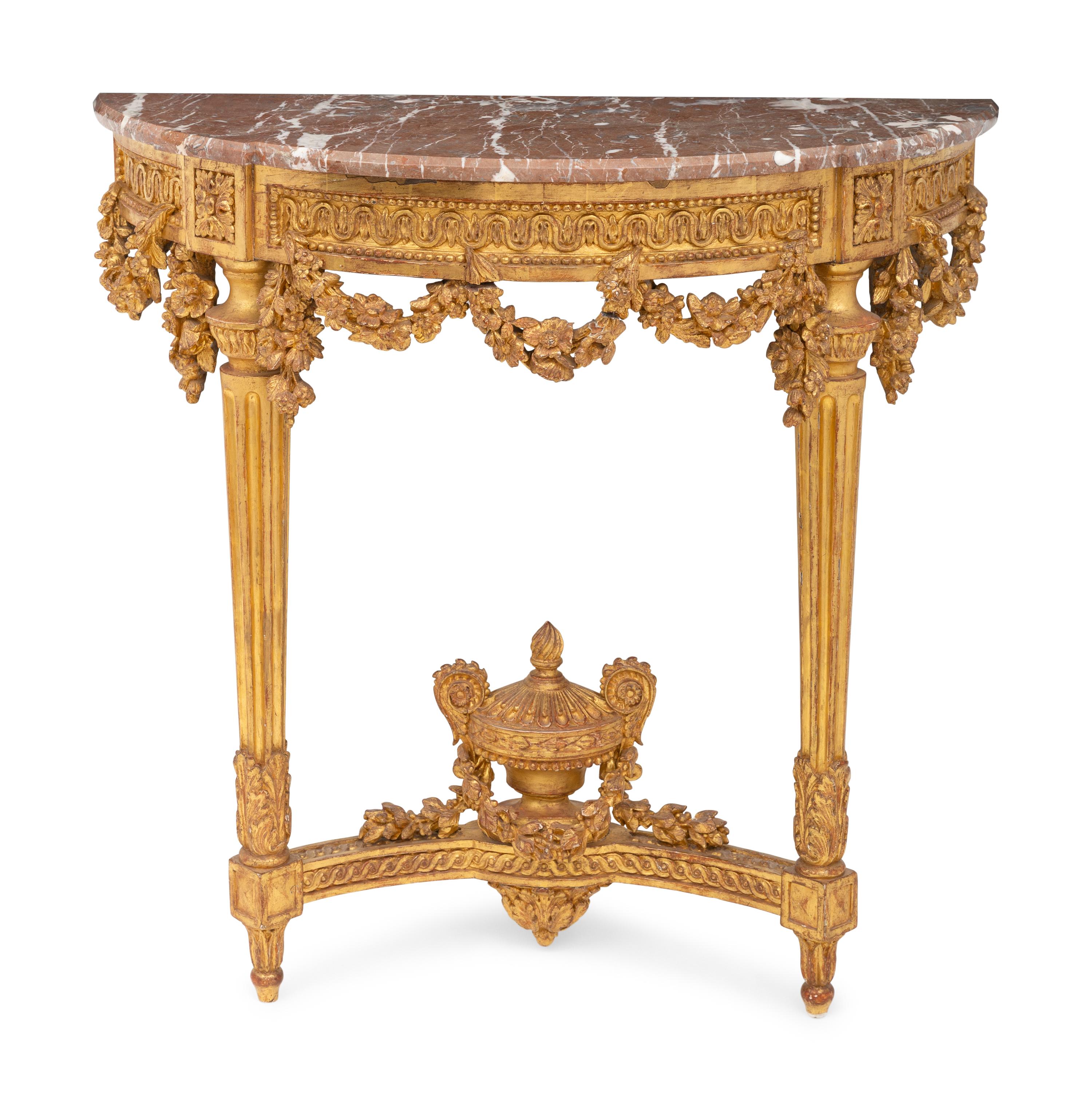 A Louis XVI Giltwood and Rouge Marble Top Console d'Applique