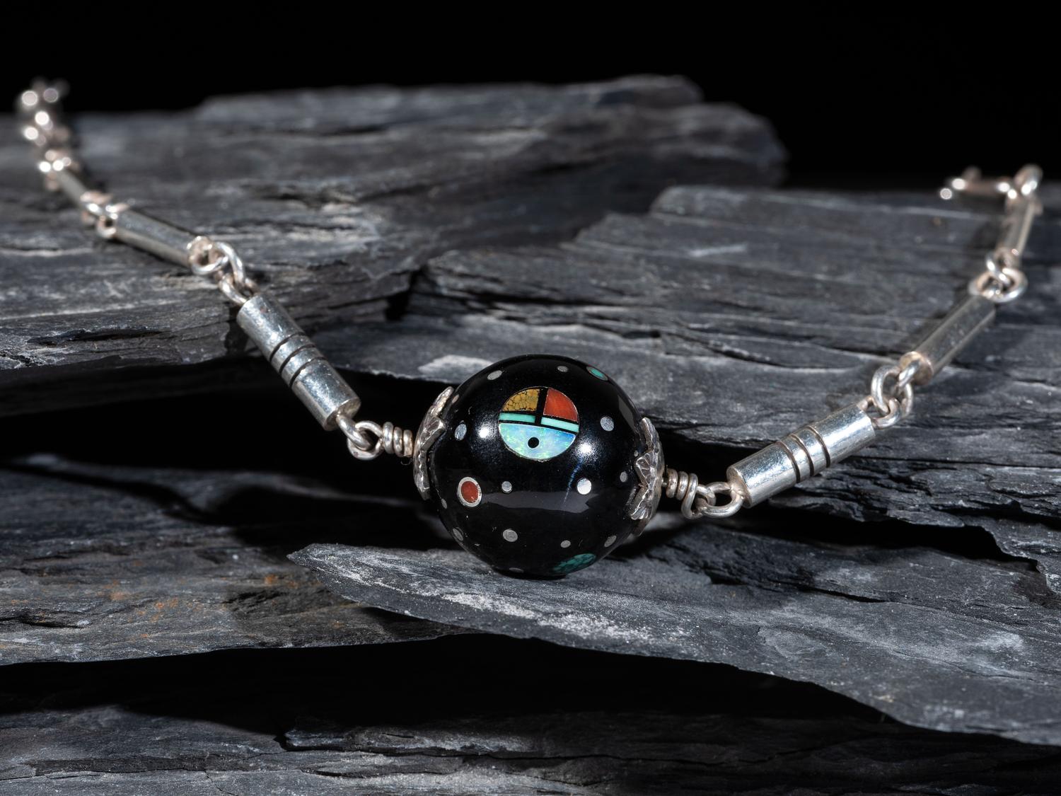 Silver Necklace with Mosaic Inlay Pendant